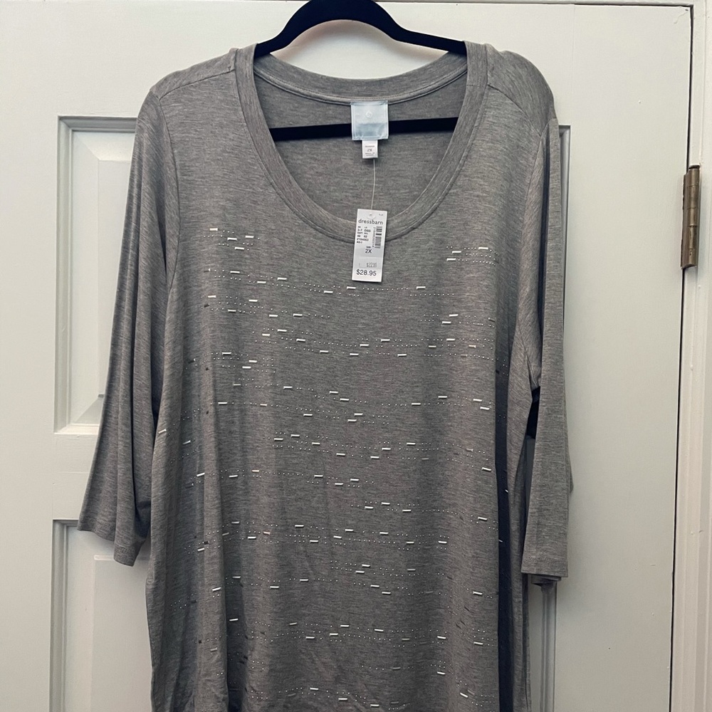 NWT Sunday Lg Sleeve Scoop Tee w Silver Bars 2X